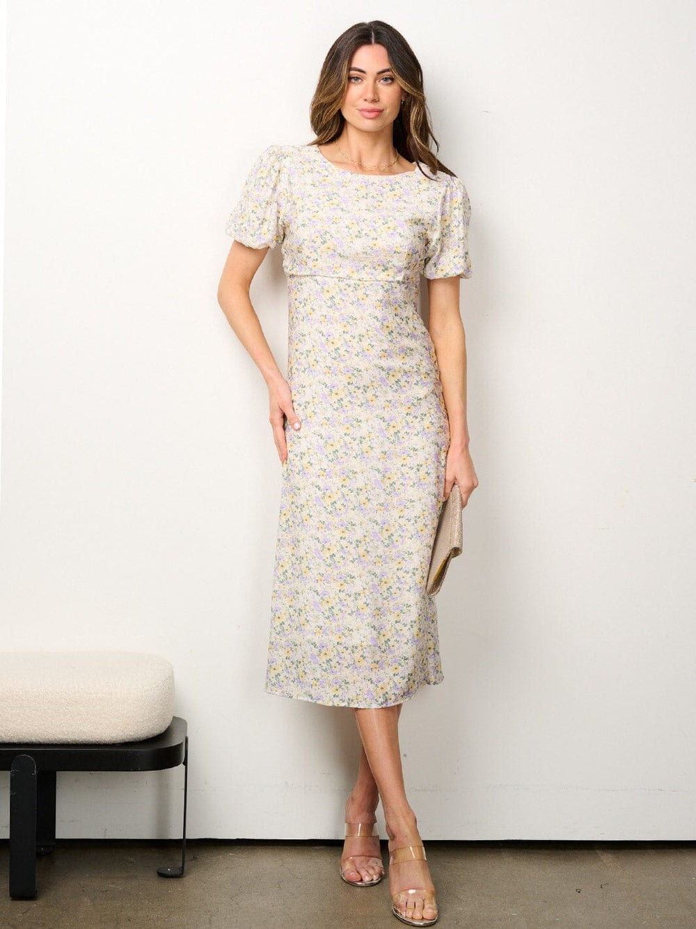 WOMEN'S SHORT SLEEVE FLORAL MIDI DRESS