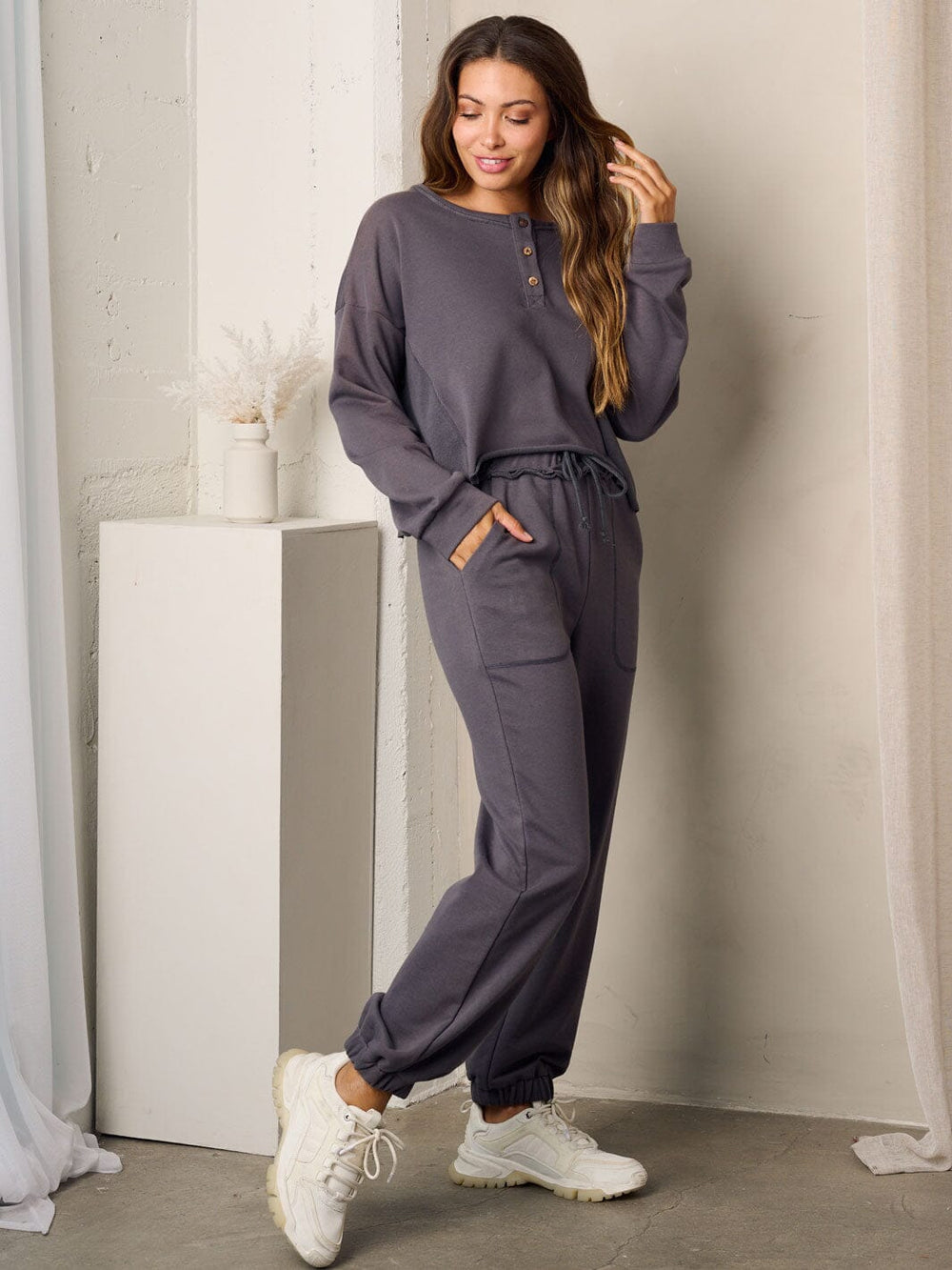 WOMEN'S LONG SLEEVE TOP & POCKETS JOGGER PANTS SET