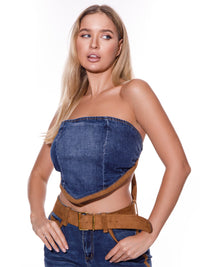 WOMEN'S SLEEVELESS OPEN BACK DENIM TOP