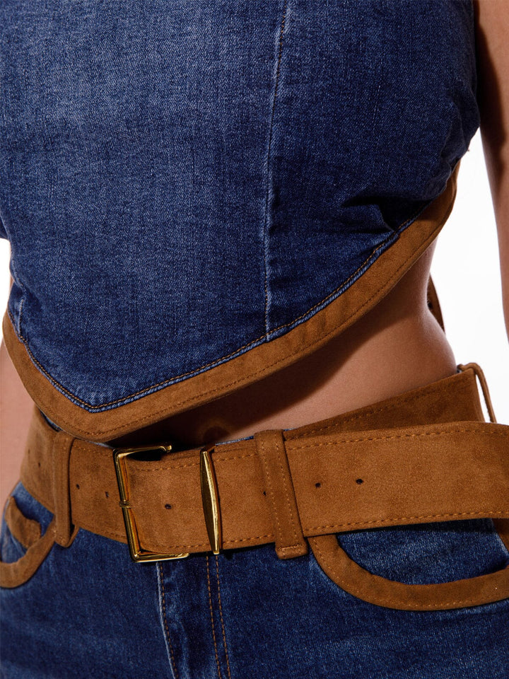 WOMEN'S SLEEVELESS OPEN BACK DENIM TOP