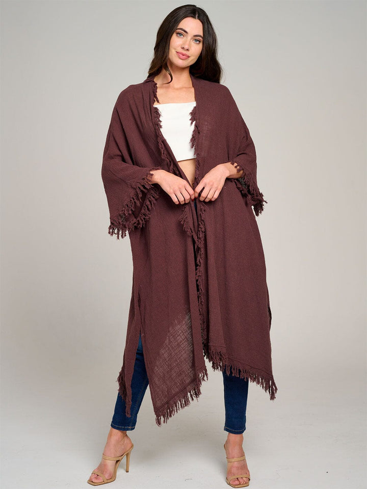 WOMEN'S SHORT SLEEVE OPEN FRONT SELF TIE CARDIGAN