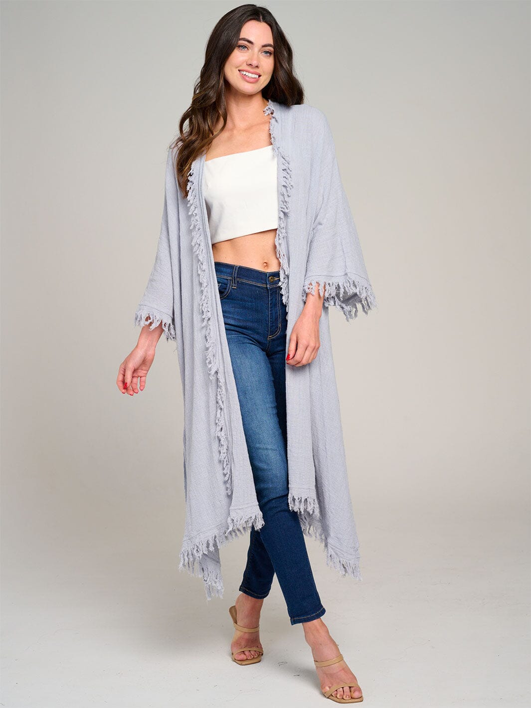 WOMEN'S SHORT SLEEVE OPEN FRONT SELF TIE CARDIGAN