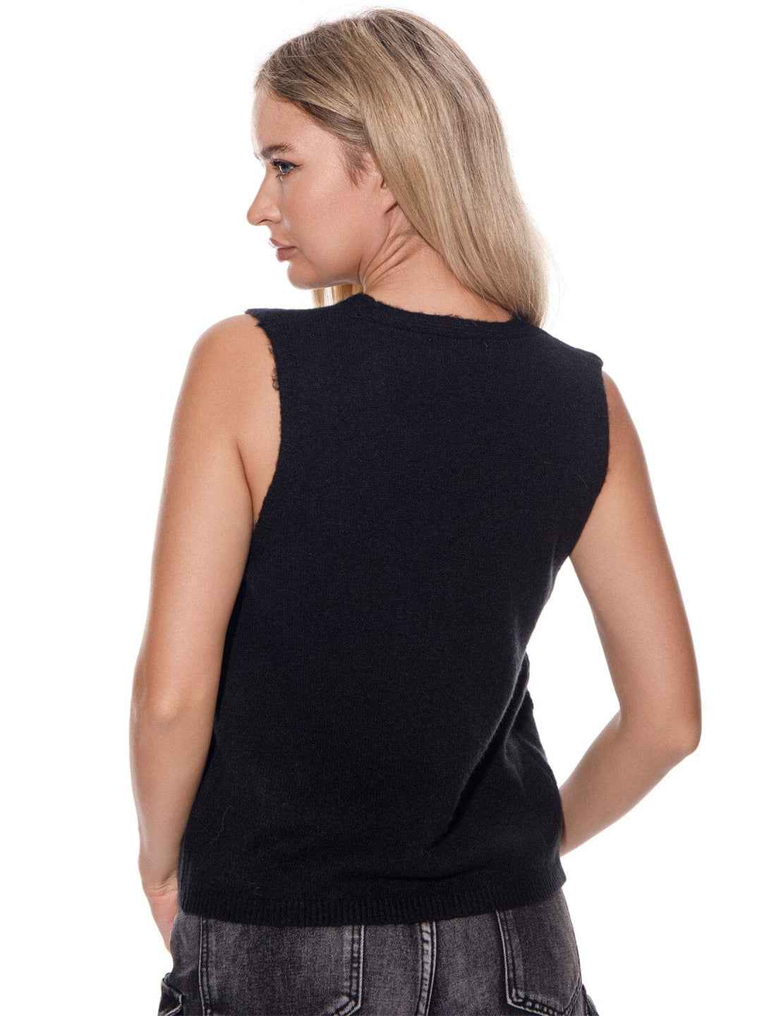 WOMEN'S SLEEVELESS BUTTON CLOSURE V-NECK SEQUINS FLOWER TOP