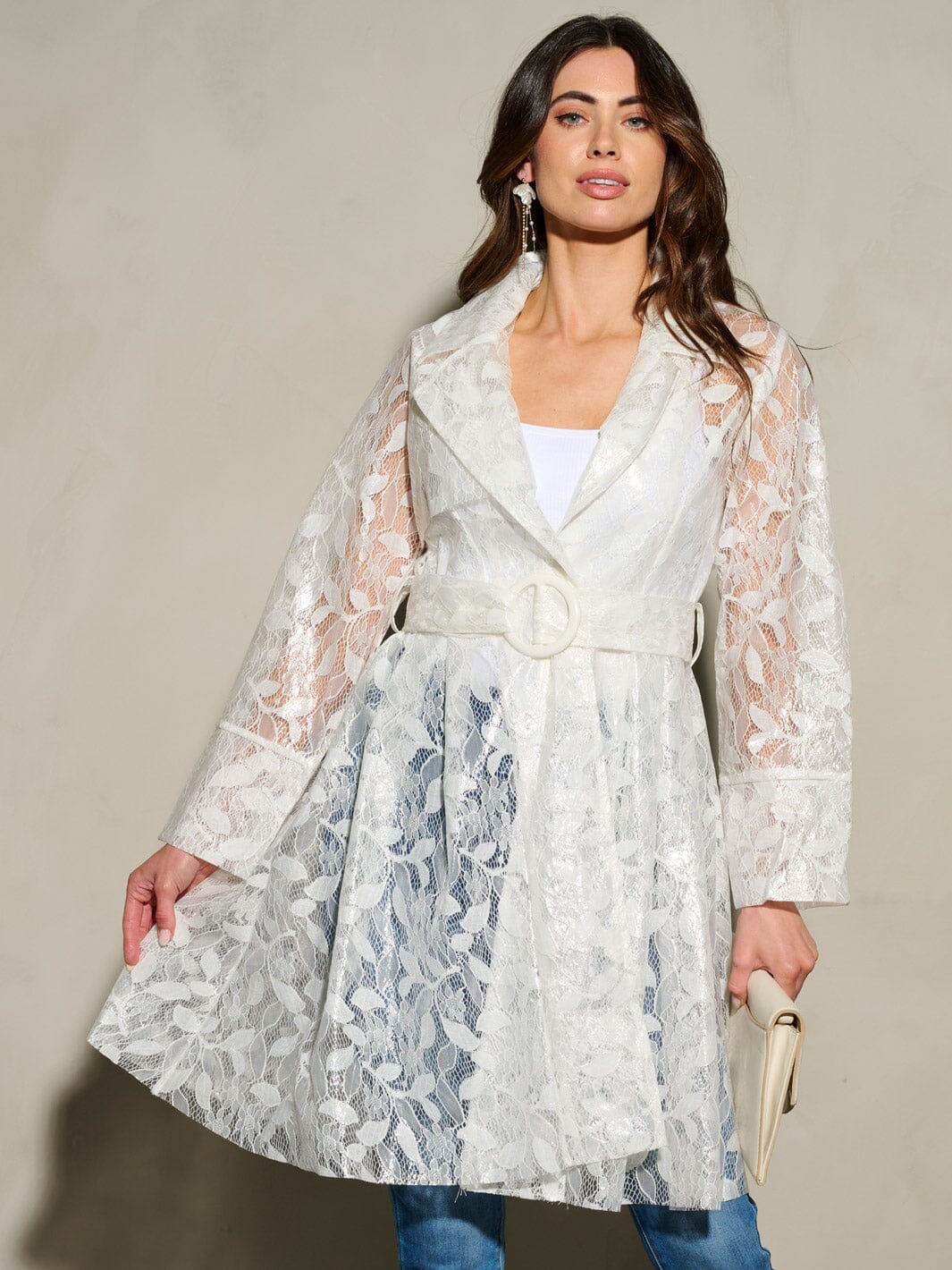WOMEN'S LONG SLEEVE BELTED NYLON DETAILED CARDIGAN
