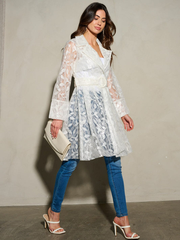 WOMEN'S LONG SLEEVE BELTED NYLON DETAILED CARDIGAN