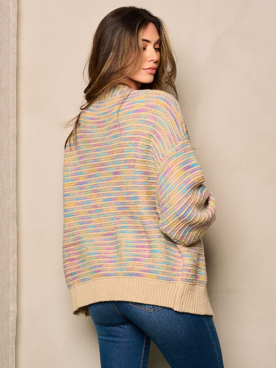 WOMEN'S LONG SLEEVE BUTTON UP MULTI COLORS SWEATER