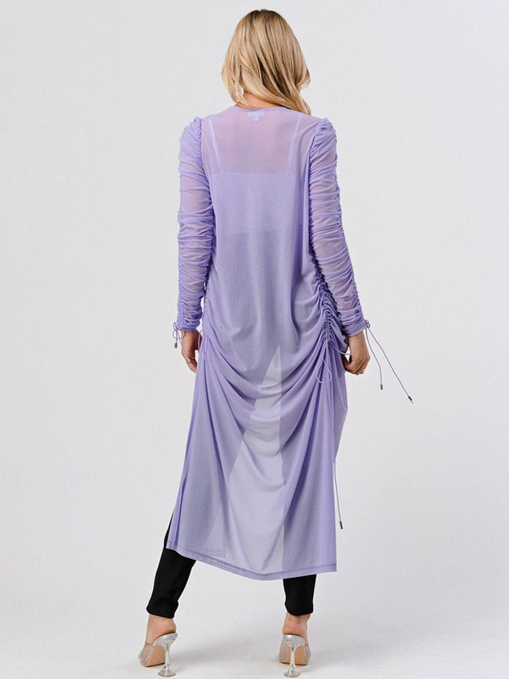 WOMEN'S LONG RUCHED SLEEVE TRIM DETAILED CARDIGAN