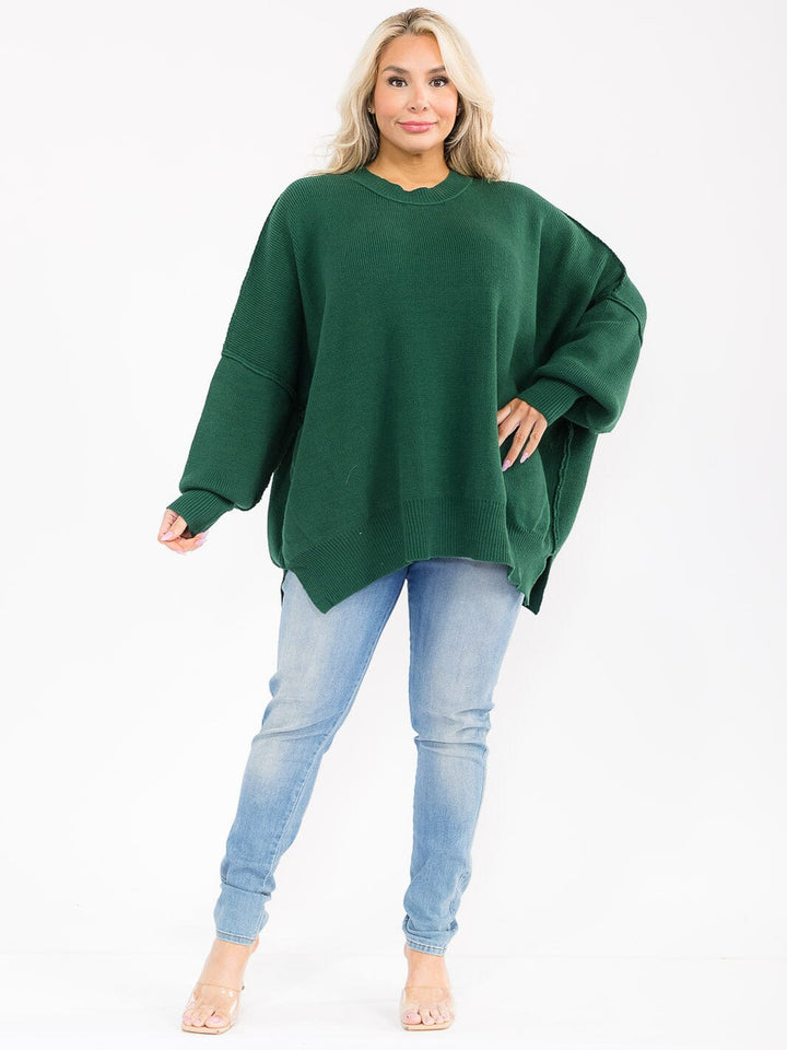 PLUS SIZE LONG SLEEVE RIBBED PULLOVER BLOUSE
