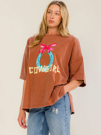 WOMEN'S SHORT SLEEVE COWGIRL GRAPHIC TOP