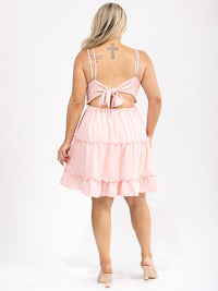 PLUS SIZE SLEEVELESS V-NECK OPEN BACK TIERED RUFFLE MINI DRESS