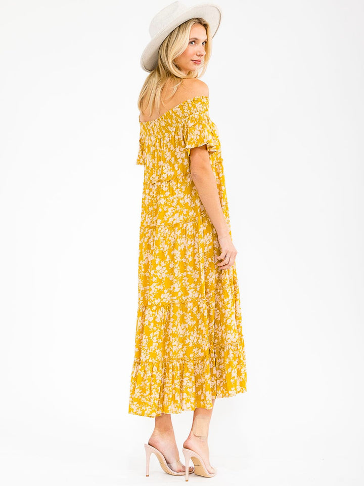 WOMEN'S SHORT SLEEVE RUFFLE TIERED FLORAL MAXI DRESS