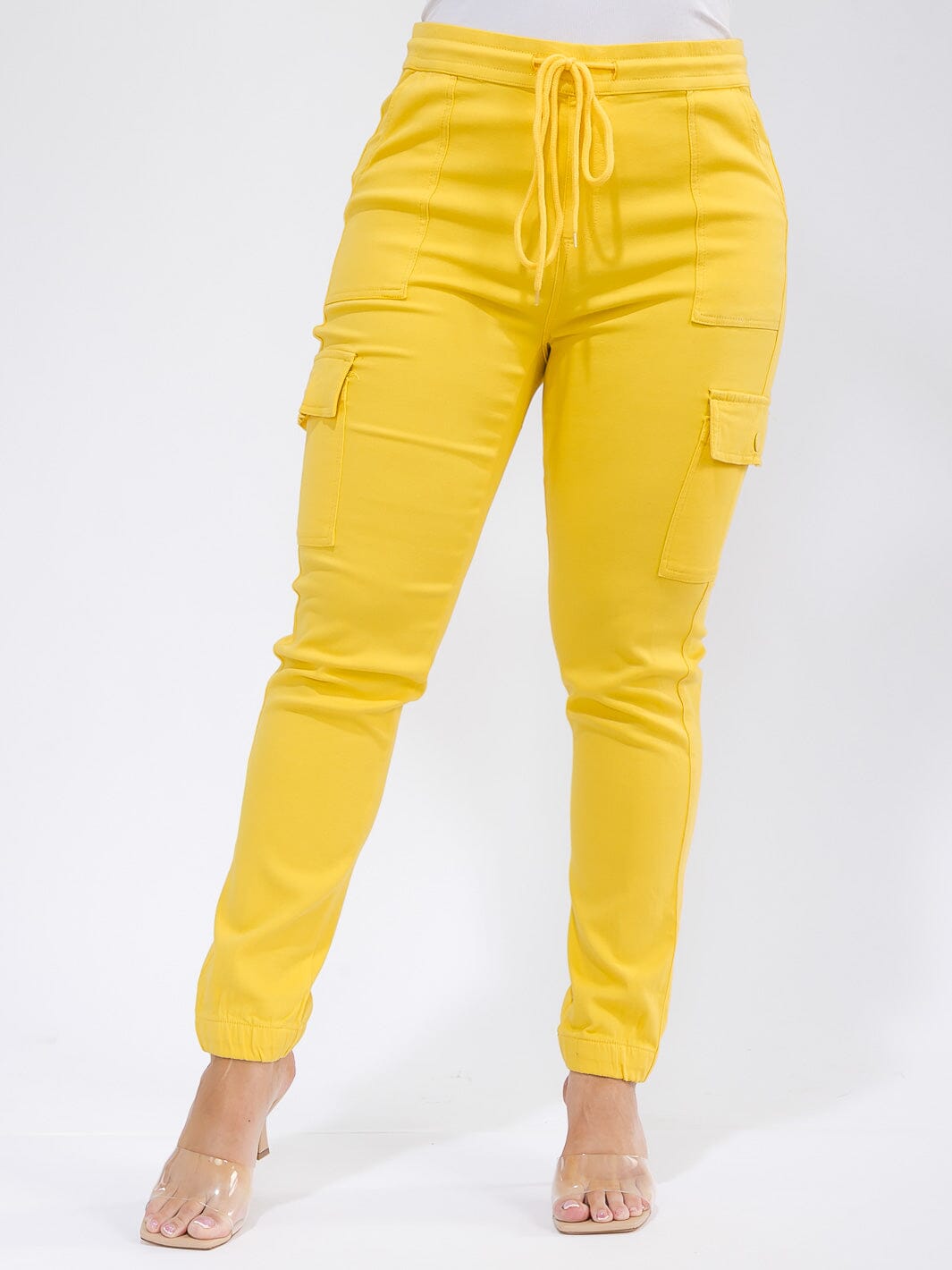 PLUS SIZE ELASTIC WAIST SELF TIE CARGO POCKETS JOGGER PANTS