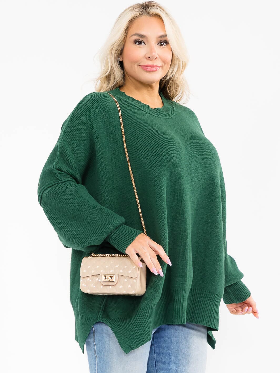 PLUS SIZE LONG SLEEVE RIBBED PULLOVER BLOUSE