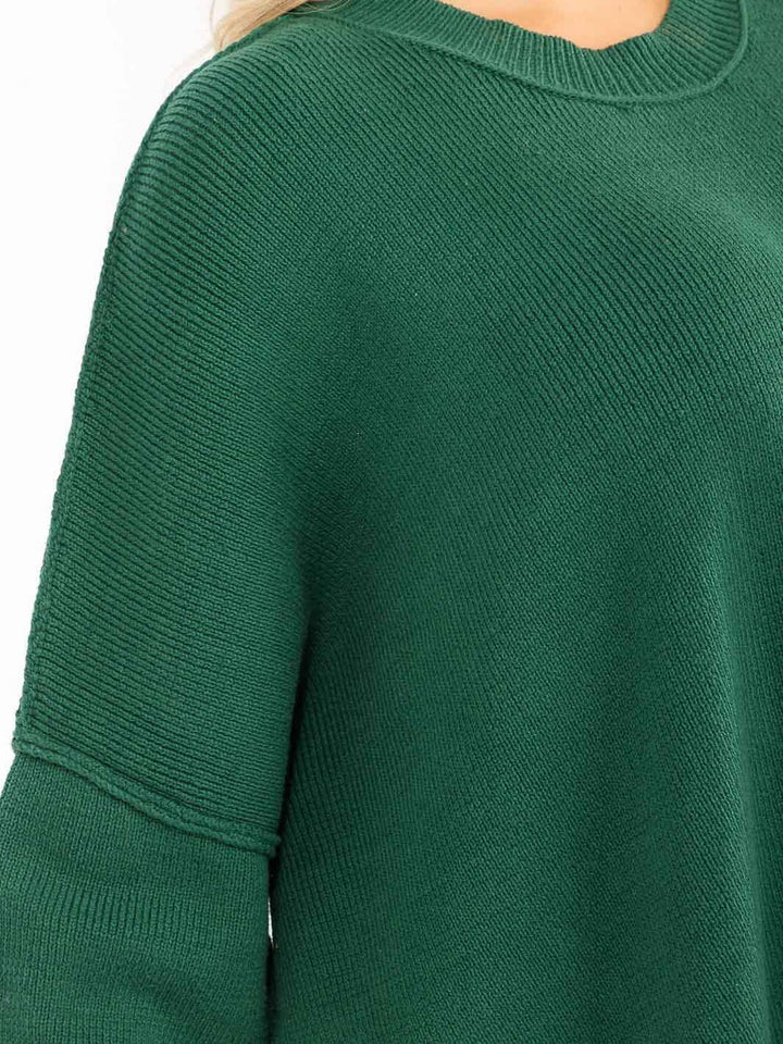 PLUS SIZE LONG SLEEVE RIBBED PULLOVER BLOUSE