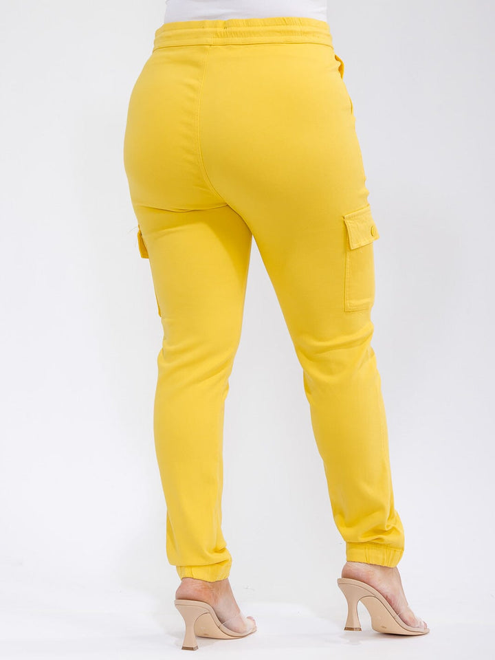 PLUS SIZE ELASTIC WAIST SELF TIE CARGO POCKETS JOGGER PANTS