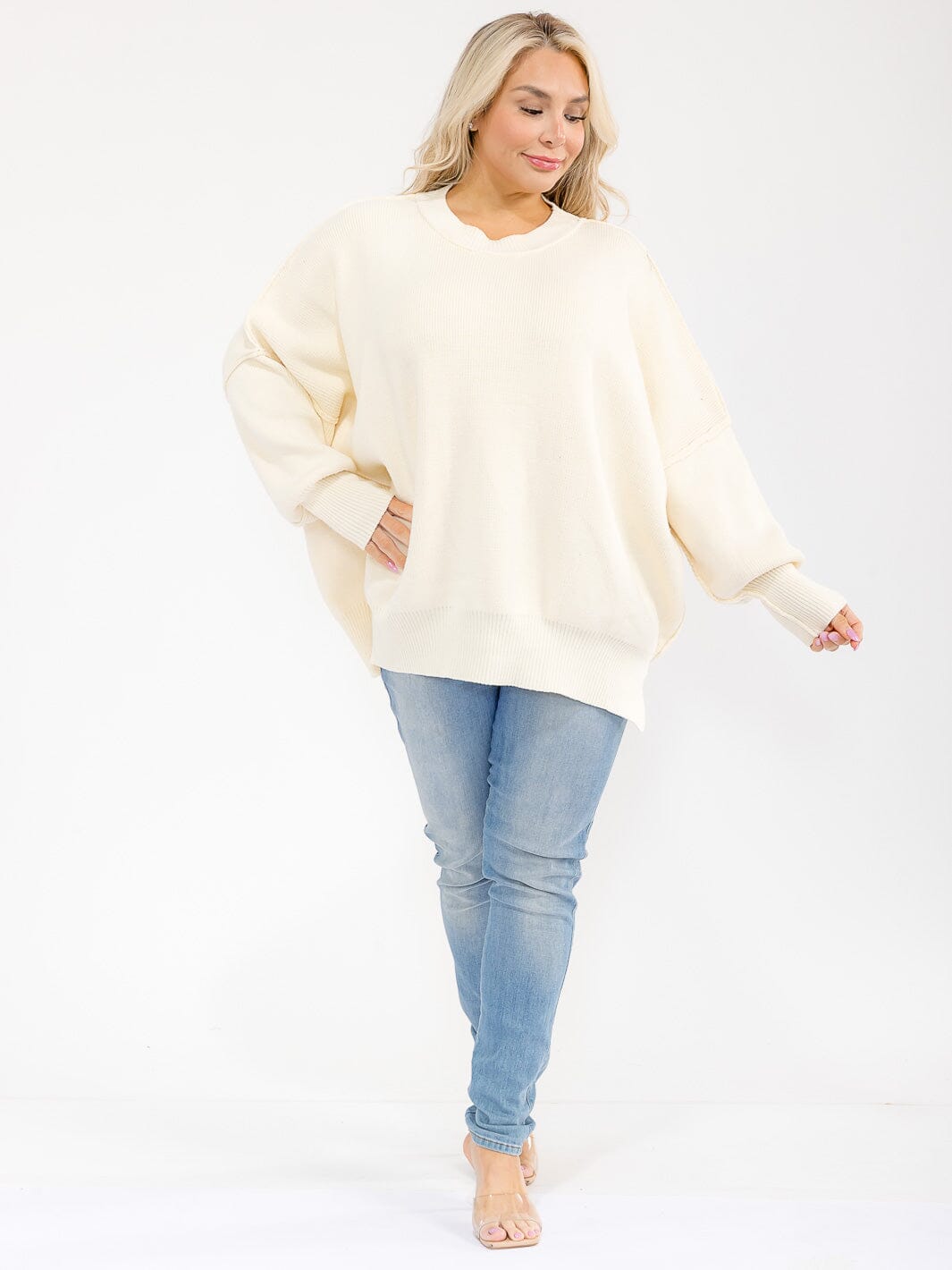 PLUS SIZE LONG SLEEVE RIBBED PULLOVER BLOUSE