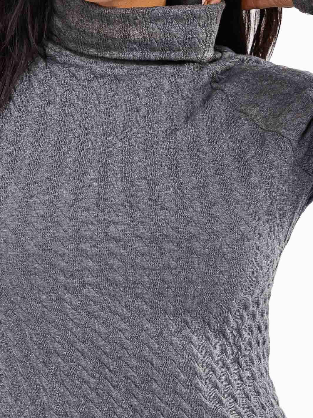 WOMEN'S LONG SLEEVE TURTLE NECK SIDE SLIT RIBBED BODYCON MIDI DRESS