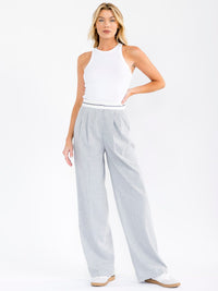 WOMEN'S BUTTON CLOSURE FRONT POCKETS WIDE LEG PANTS