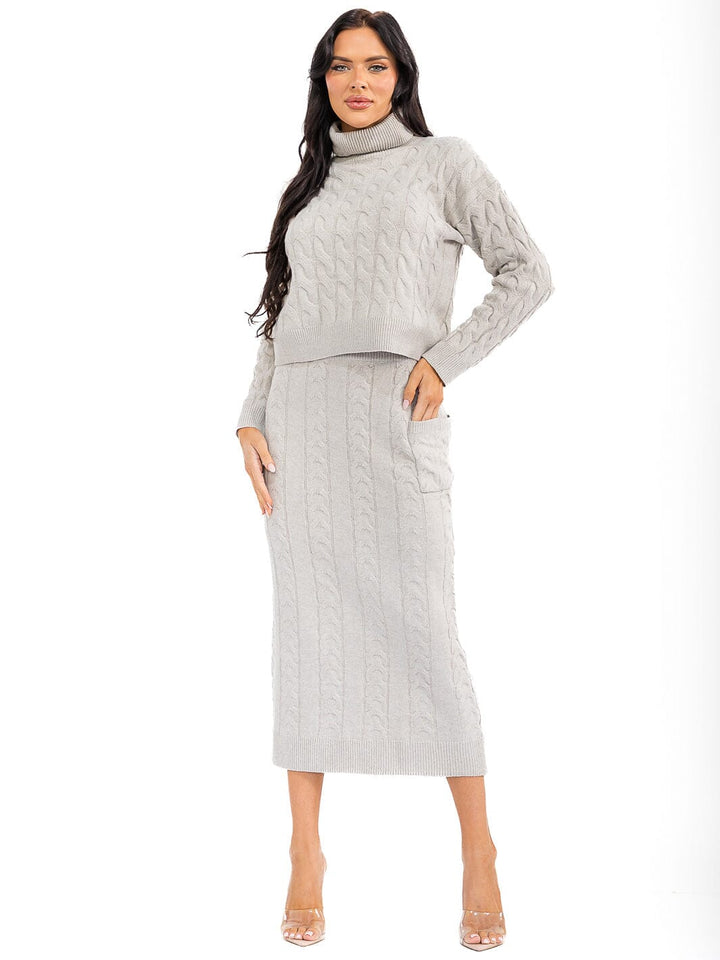 WOMEN'S LONG SLEEVE TOP & ELASTIC WAIST MAXI SKIRT RIBBED 2PC. SET