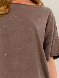 WOMEN'S SHORT SLEEVE HIGH-LOW OVERSIZED WASHED TOP