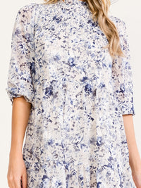 WOMEN'S SHORT SLEEVE SMOCK TUNIC FLORAL PRINT MINI DRESS