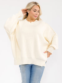 PLUS SIZE LONG SLEEVE RIBBED PULLOVER BLOUSE