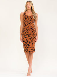 WOMEN'S SLEEVELESS BODYCON ANIMAL PRINT MIDI DRESS