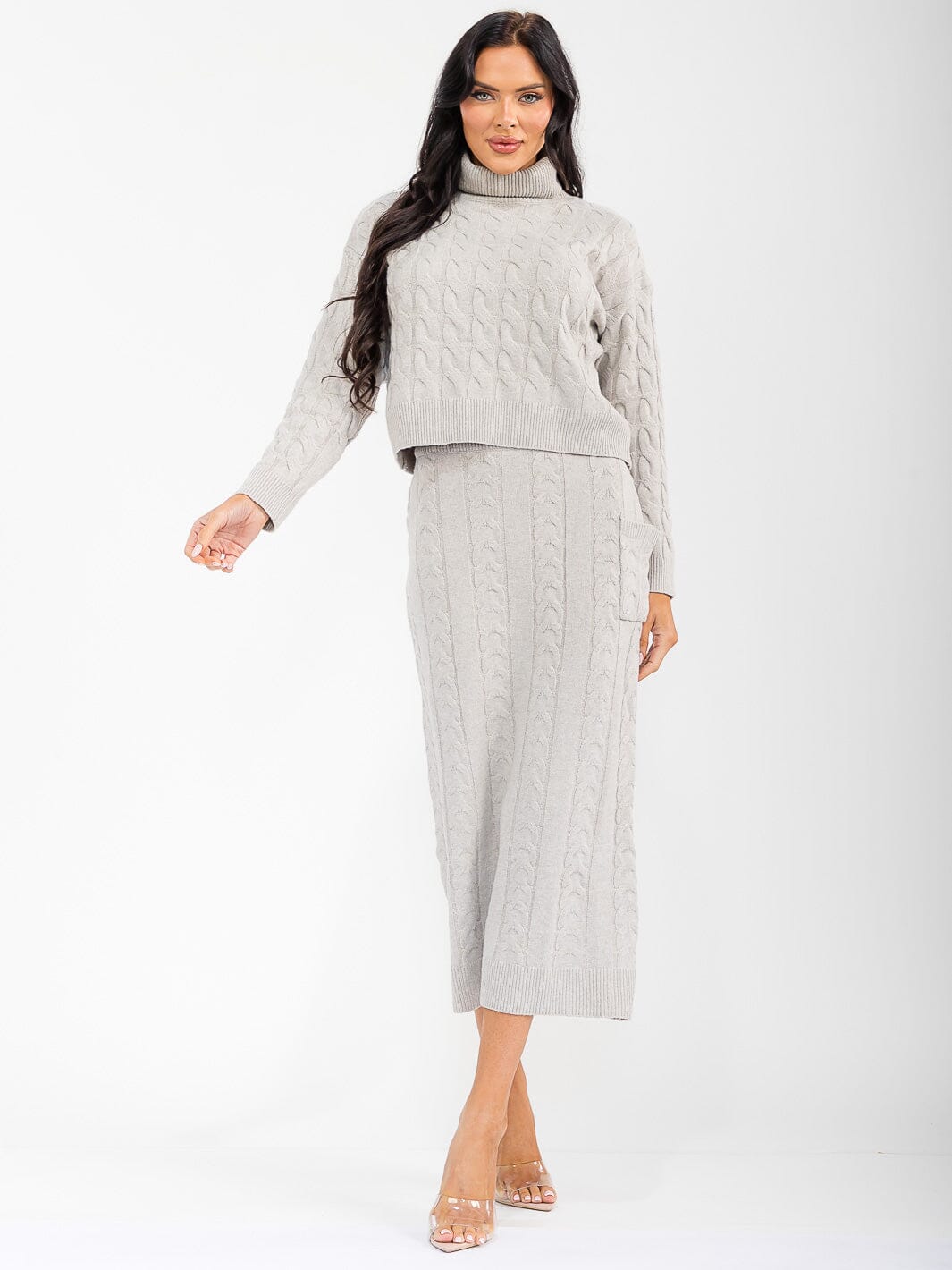 WOMEN'S LONG SLEEVE TOP & ELASTIC WAIST MAXI SKIRT RIBBED 2PC. SET