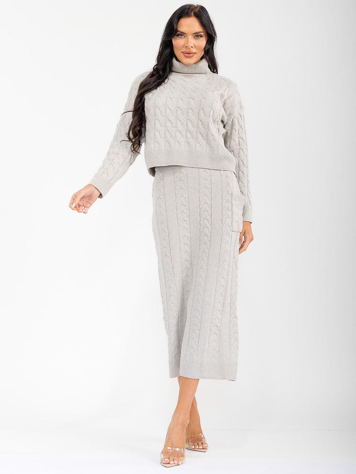 WOMEN'S LONG SLEEVE TOP & ELASTIC WAIST MAXI SKIRT RIBBED 2PC. SET
