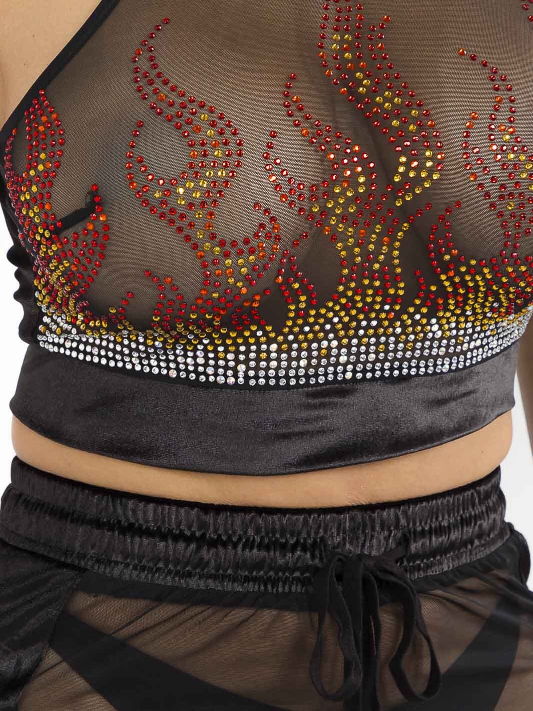 WOMEN'S CROP TOP & ELASTIC WAIST PANTS MESH SEQUINS DETAILED 2PC. SET