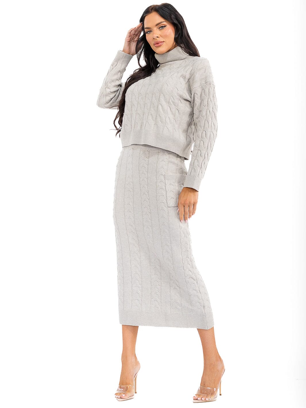 WOMEN'S LONG SLEEVE TOP & ELASTIC WAIST MAXI SKIRT RIBBED 2PC. SET