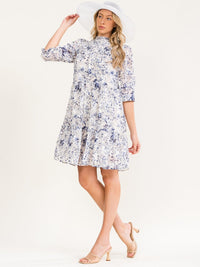 WOMEN'S SHORT SLEEVE SMOCK TUNIC FLORAL PRINT MINI DRESS