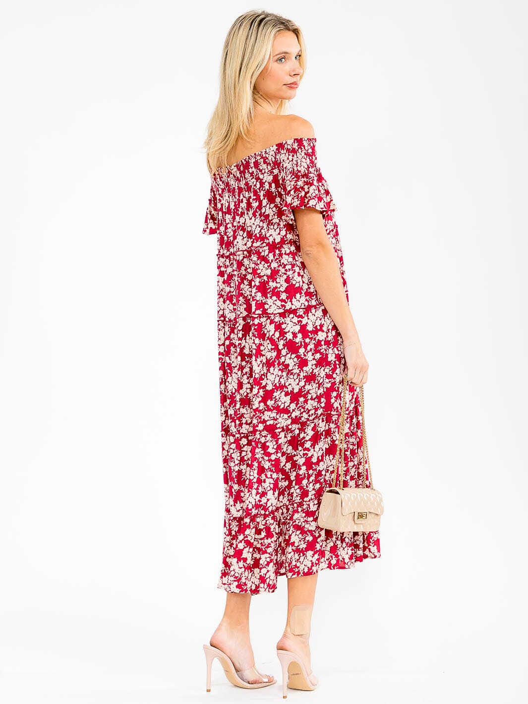WOMEN'S SHORT SLEEVE RUFFLE TIERED FLORAL MAXI DRESS