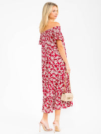 WOMEN'S SHORT SLEEVE RUFFLE TIERED FLORAL MAXI DRESS