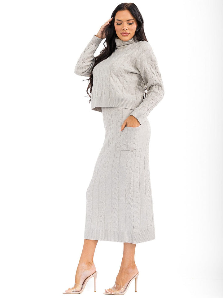 WOMEN'S ELASTIC WAIST FRONT POCKET RIBBED MAXI SKIRT