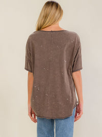 WOMEN'S SHORT SLEEVE HIGH-LOW OVERSIZED WASHED TOP