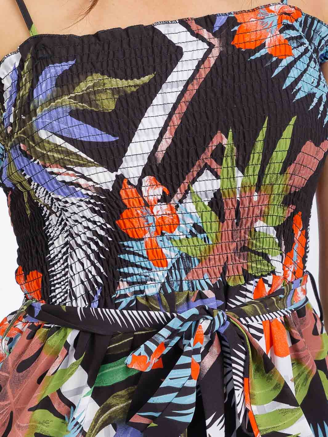 WOMEN'S SLEEVELESS SMOCK FRONT SLIT FLORAL MAXI DRESS