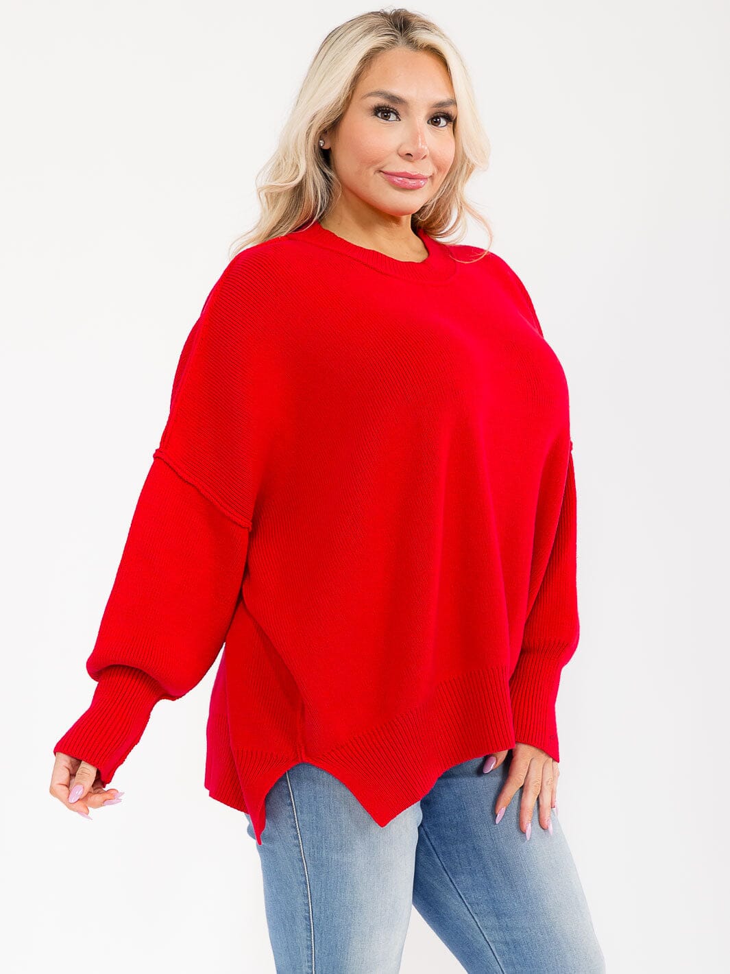 PLUS SIZE LONG SLEEVE RIBBED PULLOVER BLOUSE