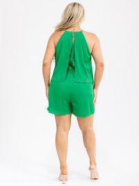 PLUS SIZE SLEEVELESS FRONT POCKETS ELASTIC WAIST ROMPER