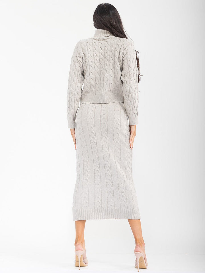 WOMEN'S LONG SLEEVE TOP & ELASTIC WAIST MAXI SKIRT RIBBED 2PC. SET