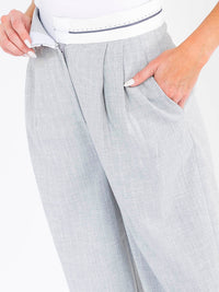 WOMEN'S BUTTON CLOSURE FRONT POCKETS WIDE LEG PANTS