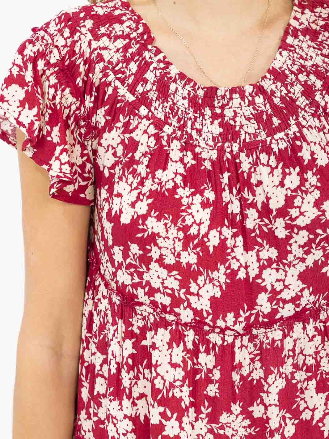 WOMEN'S SHORT SLEEVE RUFFLE TIERED FLORAL MAXI DRESS