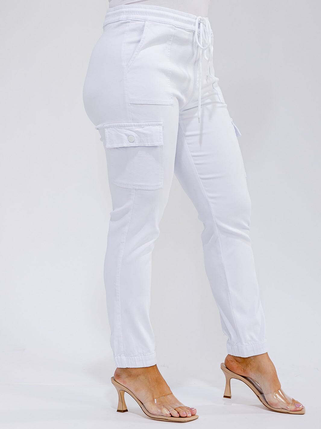 PLUS SIZE ELASTIC WAIST SELF TIE CARGO POCKETS JOGGER PANTS