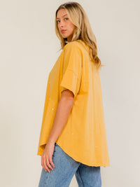 WOMEN'S SHORT SLEEVE HIGH-LOW OVERSIZED WASHED TOP