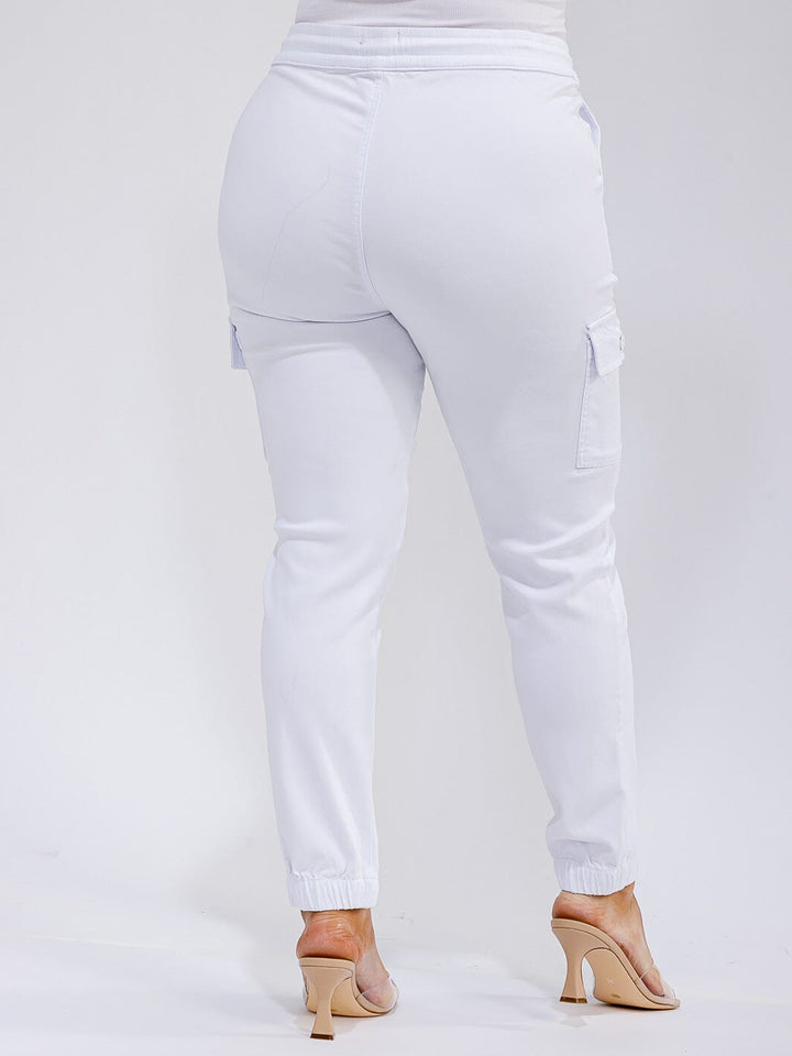 PLUS SIZE ELASTIC WAIST SELF TIE CARGO POCKETS JOGGER PANTS