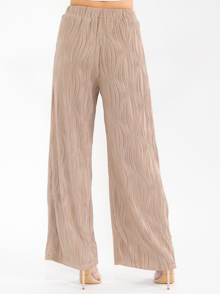 WOMEN'S ELASTIC WAIST FRONT POCKET WIDE LEG DETAILED PANTS