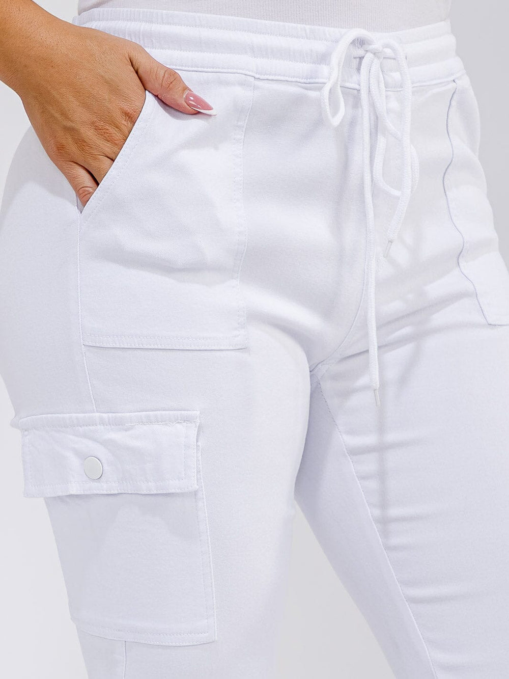 PLUS SIZE ELASTIC WAIST SELF TIE CARGO POCKETS JOGGER PANTS