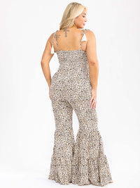 PLUS SIZE SLEEVELESS V-NECK ANIMAL PRINT BELL LEG JUMPSUIT