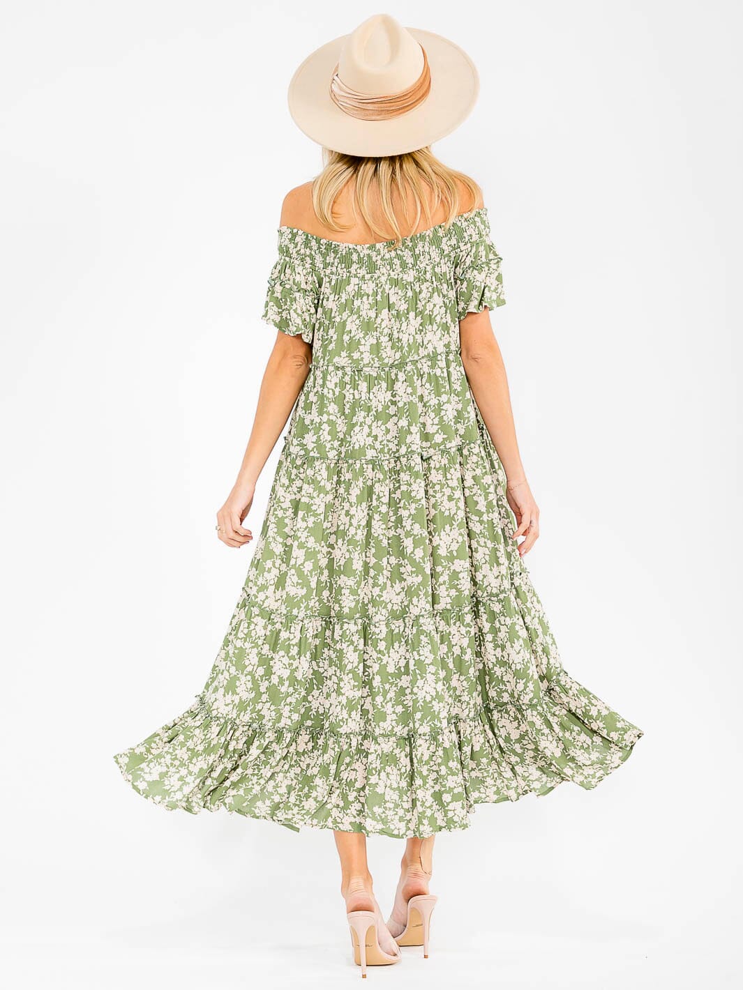 WOMEN'S SHORT SLEEVE RUFFLE TIERED FLORAL MAXI DRESS