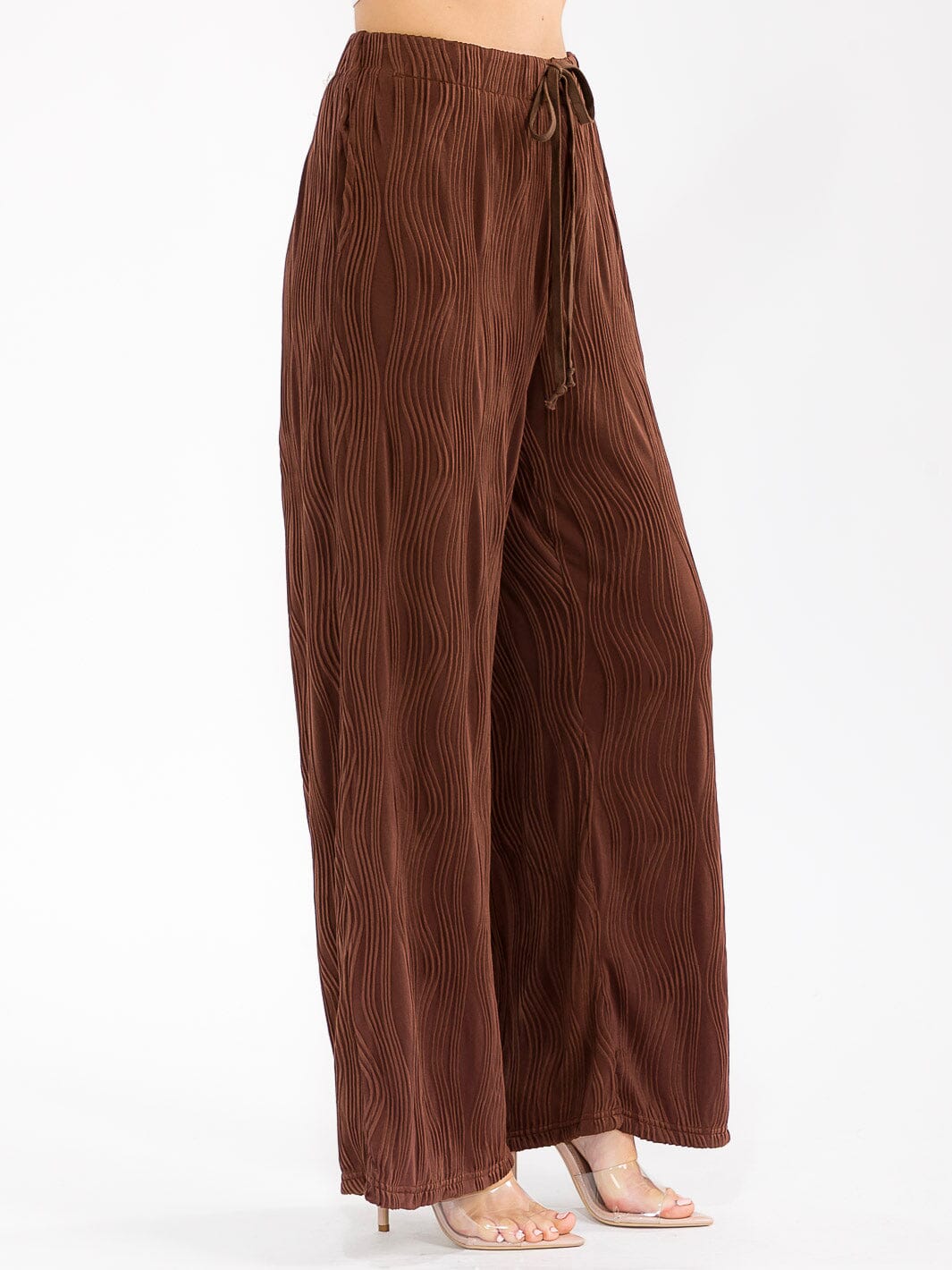 WOMEN'S ELASTIC WAIST FRONT POCKET WIDE LEG DETAILED PANTS